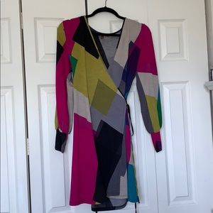 Sevengate Abstract Color Block Wrap Dress